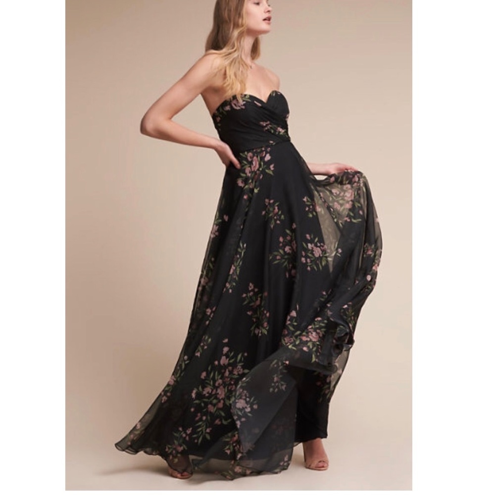 Jenny Yoo Black Floral Maxi Dress